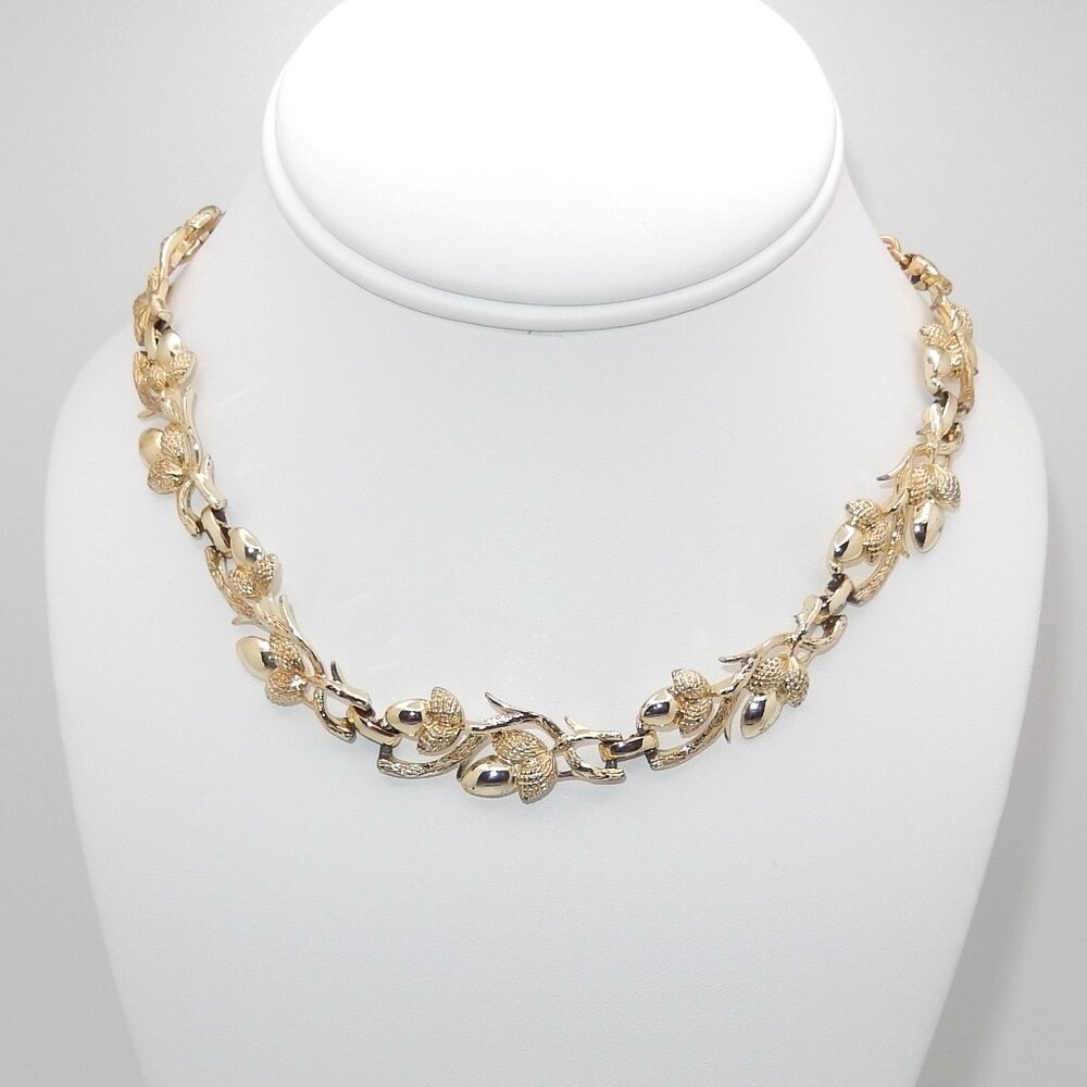 Vintage CORO Gold Tone Acorn Branch Choker - Necklace / Adjust Length 12" - 16"